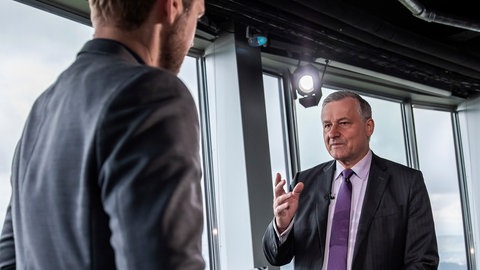 Hans-Ulrich Rülke (FDP) beim SWR-Sommerinterview 2025 auf dem Stuttgarter Fernsehturm.
