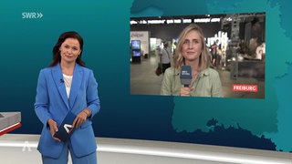 Nachrichtensprecherin Diana Hörger mit zugeschalteter Reporterin