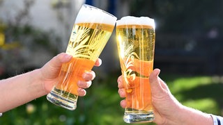 Zwei Personen stoßen mit Biergläsern an (Archivbild)