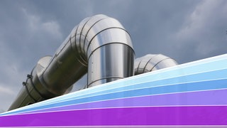 Eine Fernwärmeleitung quert hier oberirdisch Eisenbahngleise