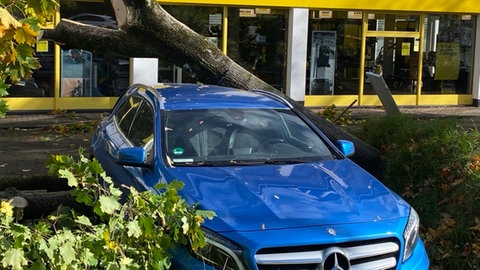 Sturmtief "Joshua" sorgt für Schäden in Baden-Württemberg. In Lörrach stürzte ein Baum auf ein Auto.