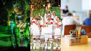Tödliches Zugunglück in Riedlingen, VfB Stuttgart gewinnt DFB-Pokal, unbesetzte Lehrerstellen in BW (Montage: SWR)