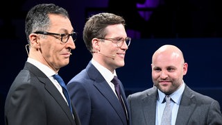 Die Spitzenkandidaten zur Landtagswahl in Baden-Württemberg, Cem Özdemir (Grüne, li), Manuel Hagel (CDU, Mitte) und Markus Frohnmaier (AfD, re).