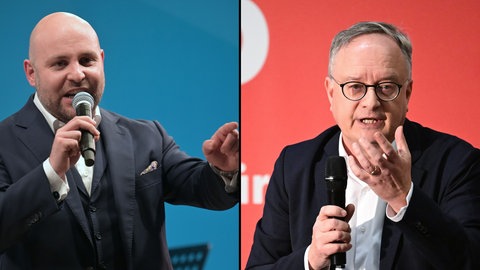 Der eine begrüßt eine Zusammenarbeit, der andere nicht: AfD-Co-Landesvorsitzer Frohnmaier und SPD-Spitzenkandidat Stoch
