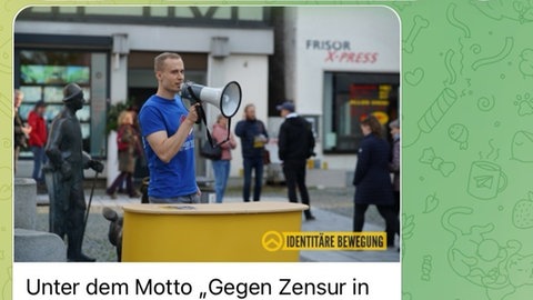 Nicolas Brickenstein trat bereits Ende 2020 für die Identitäre Bewegung Schwaben auf und wurde auf deren telegram-Kanal als "Aktivist" der Gruppierung bezeichnet.