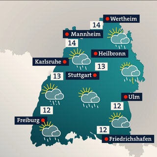 Eine Wetterkarte von Baden-Württemberg