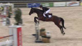 Reiter Michael Jung springt auf seinem Pferd über eine Hürde
