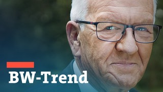 Ministerpräsident Winfried Kretschmann (Grüne) hinter dem Schriftzug BW-Trend, der Umfrage zur Landespolitik in Baden-Württemberg