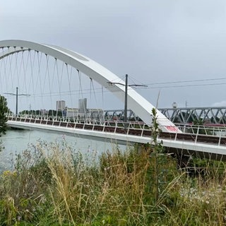 Menschen sitzen im Regionalzug von Offenburg nach Straßburg. Der Zuf fährt unteranderem über die Rheinbrücke in Kehl.