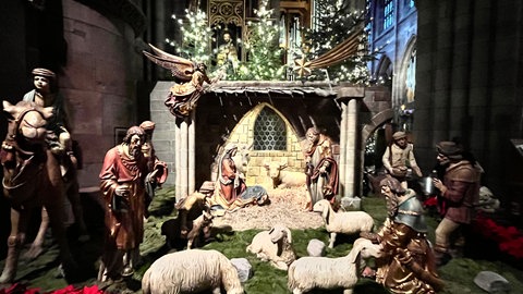 Die Krippe im Freiburger Münster wurde einen Tag vor Heiligabend fertig aufgebaut.