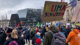 Demonstrierende beim Klimastreik in Freiburg am 14. Februar 2025