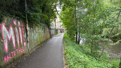 Ein Fahrradweg an der Dreisam in Freiburg. Immer mehr Menschen fahren mit dem Fahrrad, wodurch die Radwege immer voller werden.