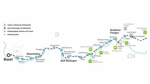 Die Hochrheinbahn verbindet den Raum Basel im Westen mit dem Bodenseeraum im Osten