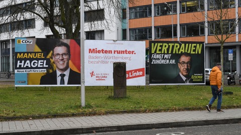 Wahlplakate in Freiburg von CDU, Die Linke und Grüne