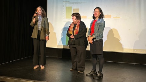 Daniela Evers und Nadyne Saint-Cast von den Grünen auf der Wahlparty in Freiburg-Waldsee.