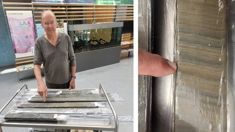 Martin Wessels zeigt Sedimentschichten