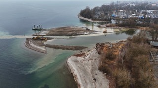 Die neu entstandene Insel vor Langenargen im Bodensee