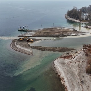 Die neu entstandene Insel vor Langenargen im Bodensee