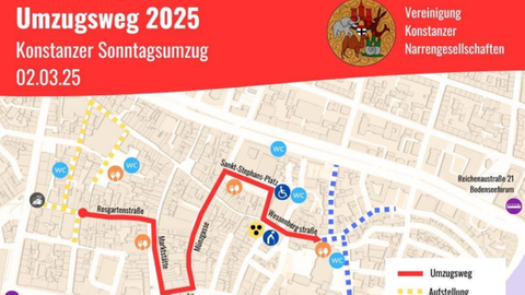Die neue Umzugsroute des großen Fastnachtsumzugs in Konstanz.
