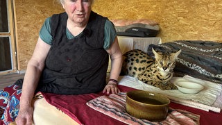 Nada Lange bei der täglichen Fütterung ihrer 20 geretteten Wildkatzen