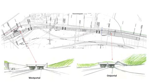 Planungszeichnung der Baustelle am künftigen Tunnel B33 Allensbach-Hegne