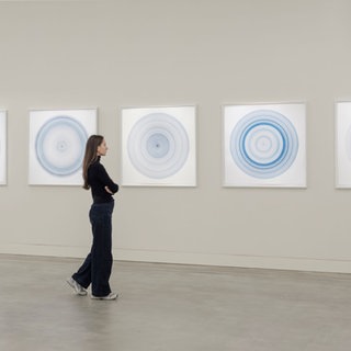 Eine Frau schaut auf ein Kunstwerk von Jill Baroff im Kunstmuseum Ravensburg