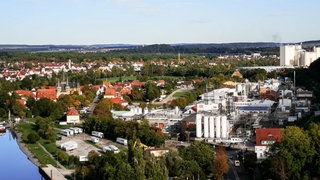 Bad Wimpfen Unterstadt vom Roten Turm aus gesehen. Mit Solvay-Gelände. Gesehen am 4.10.2020