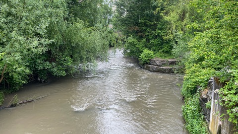 Die Pegel der Brettach bei Neuenstadt (Kreis Heilbronn) steigen 