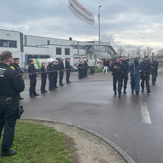 Tierschützer legen den Betrieb in einem Schlachthof in Crailsheim lahm: Spezialkräfte der Polizei aus Göppingen sind angerückt. 