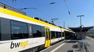 Bahnverkehr. Symbolbild. SWEG bwegt. Zug hält am Bahnhof Heilbronn.
