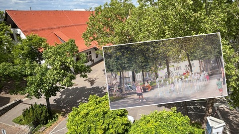 Kollage: Schlossplatz Neckarsulm mit Umbaukonzept