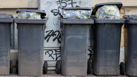 Volle Restmülltonnen (Symbol): In mehreren Gemeinden im Kreis Heilbronn säumen nicht geleerte Bio- und Restmülltonnen die Straßenränder.
