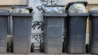 Volle Restmülltonnen (Symbol): In mehreren Gemeinden im Kreis Heilbronn säumen nicht geleerte Bio- und Restmülltonnen die Straßenränder.