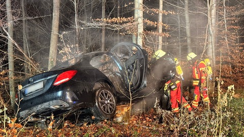 Bei einem Wildunfall bei Löwenstein (Kreis Heilbronn) ist ein Auto vollständig ausgebrannt.