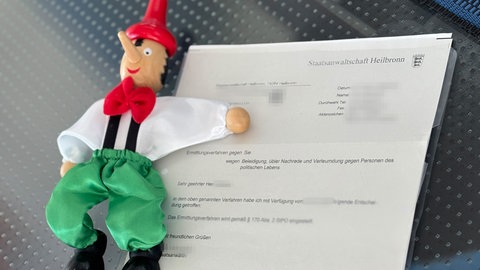 Schreiben der Staatsanwaltschaft Heilbronn. Verfahren Beleidigung Pinocchio wird eingestellt-