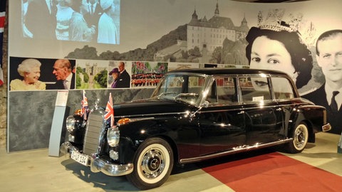 Der Mercedes 300d in Sonderausführung, mit dem Elizabeth am 24. Mai vorfuhr, ist heute im Deutschen Automuseum in Langenburg zu besichtigen.