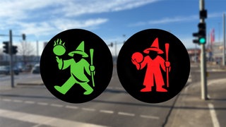 So könnten die Ampelmännchen bald aussehen: Ein Zauberer mit Basketball