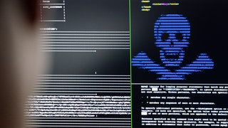 Totenkopf erscheint auf Bildschirm. Hackerangriff auf Gemeindeverwaltung Untereisesheim.