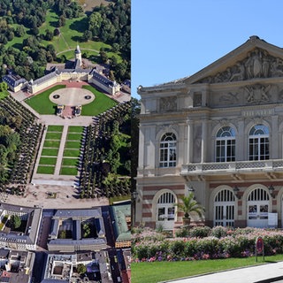 Collage aus Stadtansichten von Karlsruhe, Baden-Baden und Pforzheim