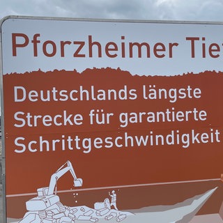 Die Tafel steht an der A8 bei Pforzheim in Fahrtrichtung Karlsruhe.