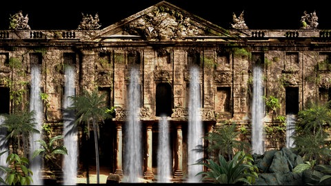 Das Schloss Karlsruhe wird mit Licht angestrahlt und sieht aus wie ein Dschungel.