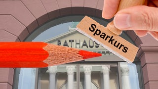 Collage aus Rathaus Karlsruhe und Rotstift