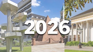 Collage aus Stadtbildern von Pforzheim, Karlsruhe und Baden-Baden