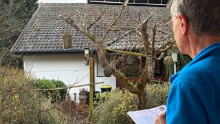 In seinem Garten im Enzkreis zählt der NABU Vogelbeauftragte von Baden-Württemberg im Rahmen der "Stunde der Wintervögel" die Gäste an seiner Futterstation.