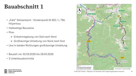 Bauabschnitt eins der Sanierung der B462 zwischen Forbach und Gernsbach in einer Grafik des Regierungspräsidiums Karlsruhe.