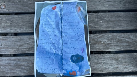 Fährfrau Martina Kreutzer findet Flaschenpost an neben Fähre in Edingen Neckarhausen