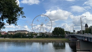 Das Riesenrad direkt neben dem Neckar in Mannheim
