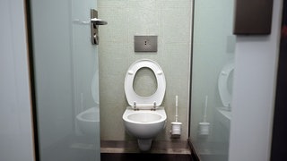 Die Tür zu einer Toilettenkabine ist geöffnet (Symbolbild).