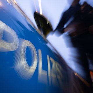 Eine Polizistin steht neben einem Polizeifahrzeug.