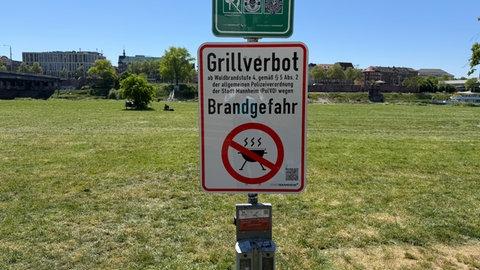 Ein Schild am Mannheimer Neckarufer mit der Aufschrift "Grillverbot".